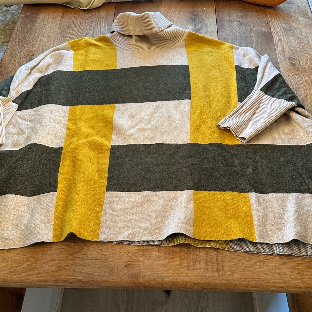 Cozy Colorblock Turtleneck Sweater in Mustard, Olive & Cream